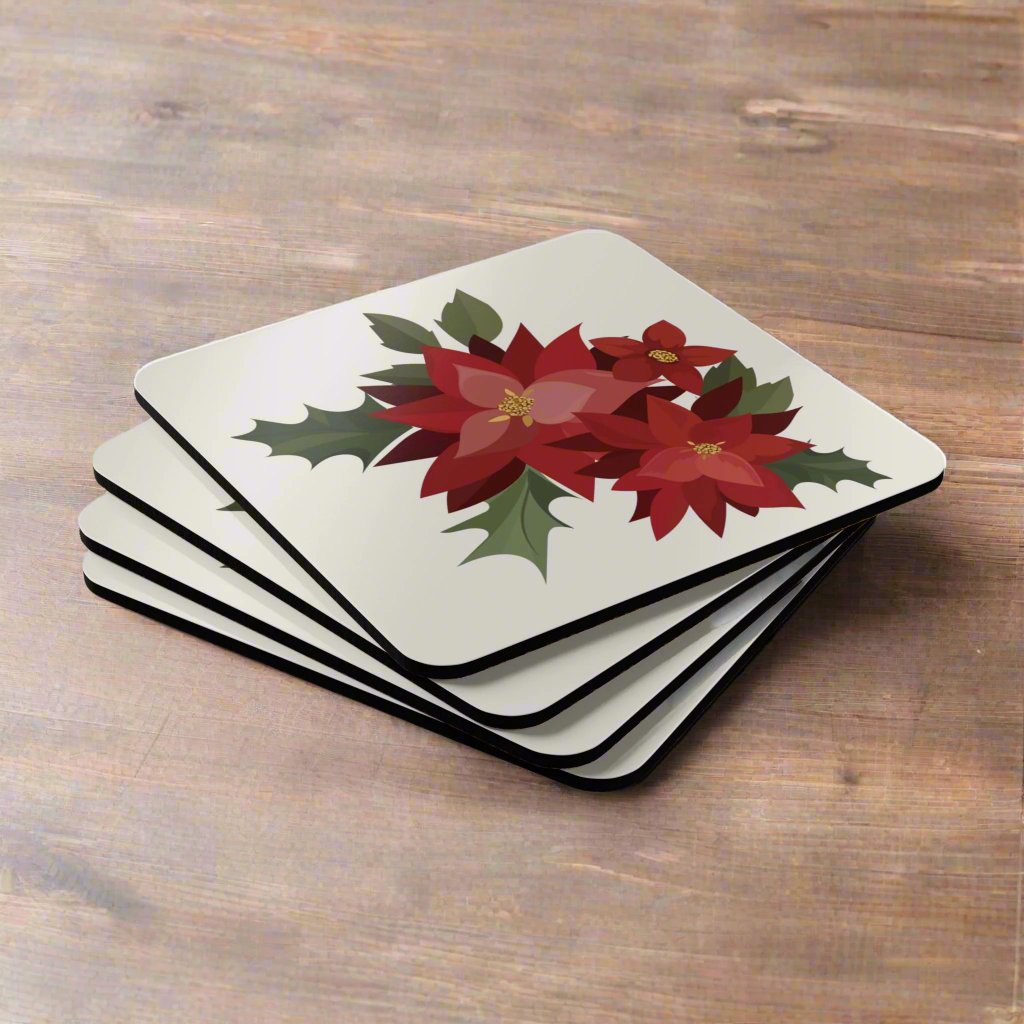 Puerto Rico Cork-back Coaster Set | PASCUAS NAVIDAD | CHRISTMAS POINSETTIAS | Exclusive Puerto Rico Gifts | Boricua Pride