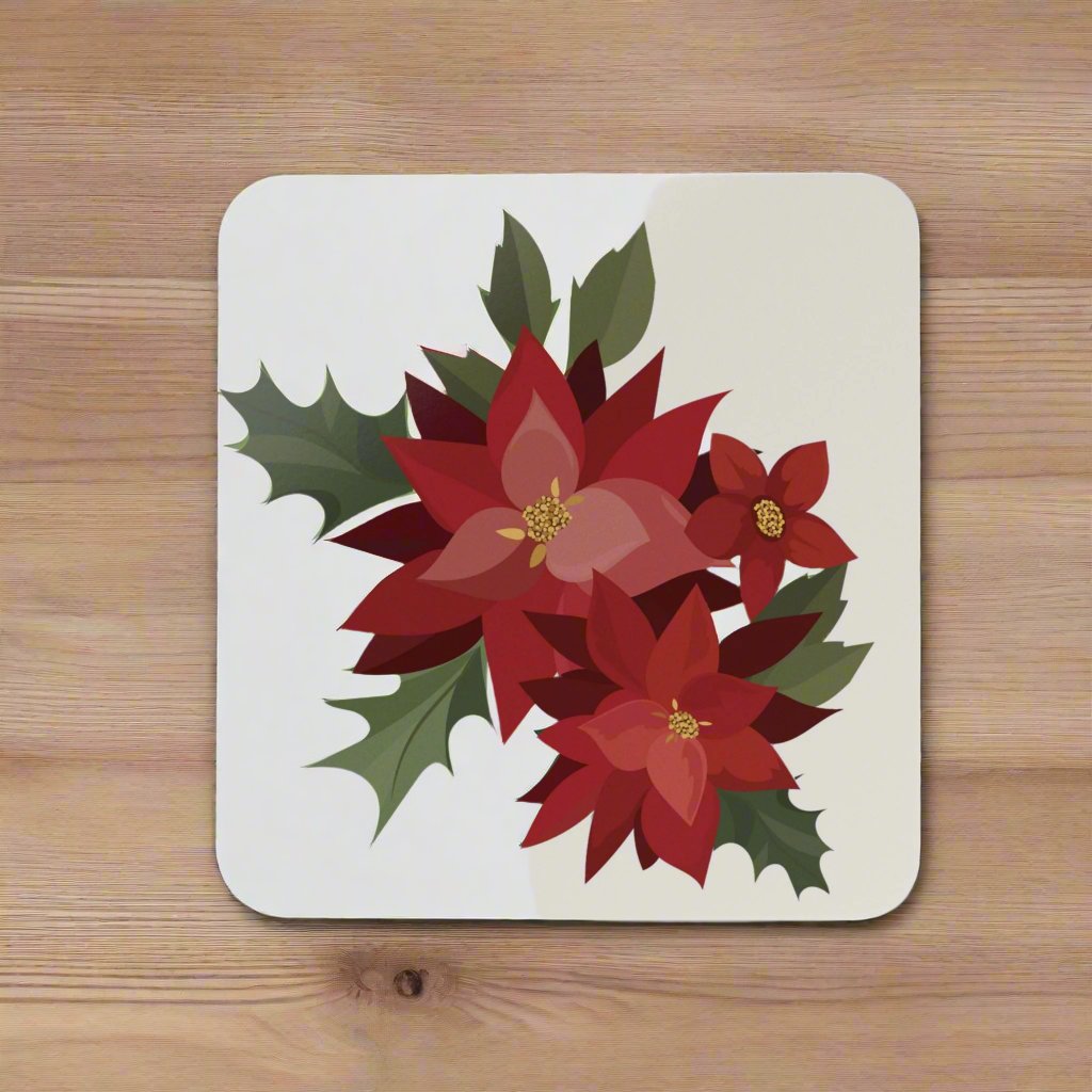 Puerto Rico Cork-back Coaster Set | PASCUAS NAVIDAD | CHRISTMAS POINSETTIAS | Exclusive Puerto Rico Gifts | Boricua Pride