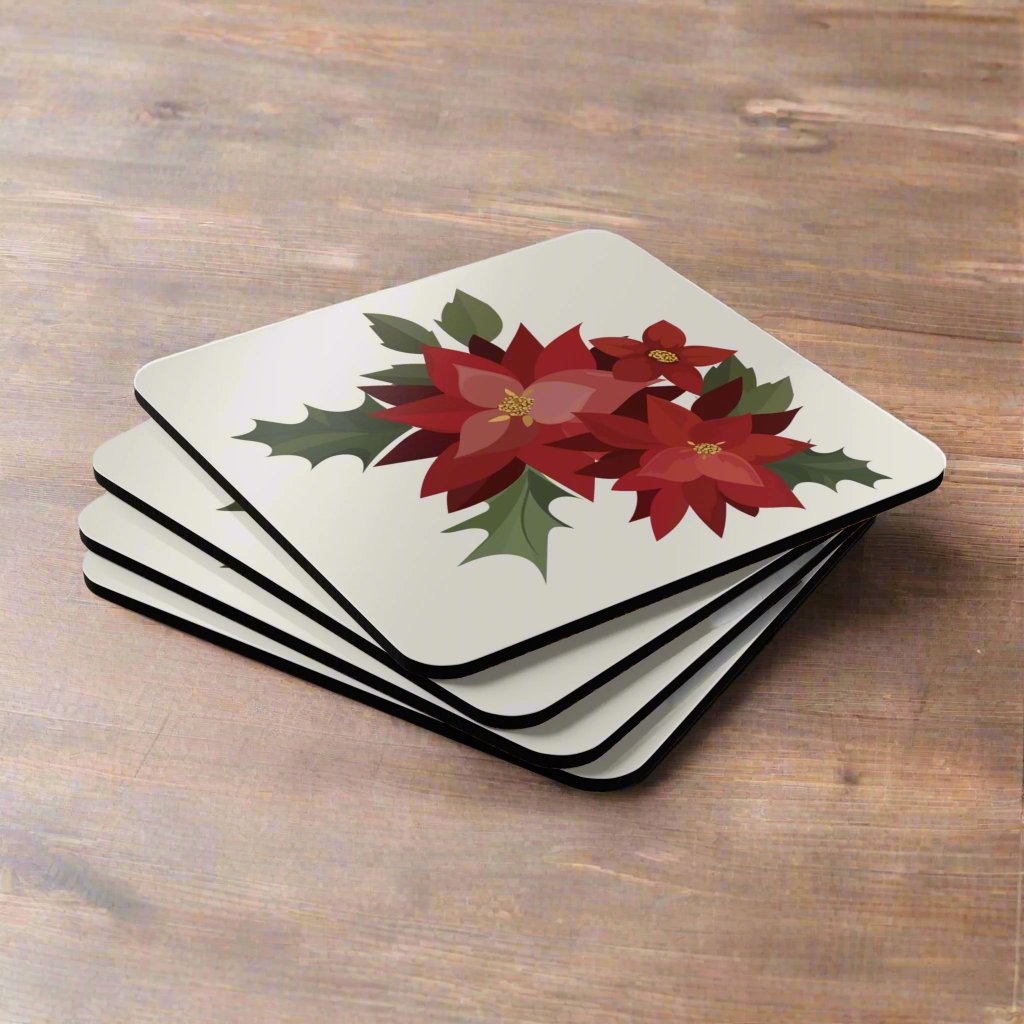 Puerto Rico Cork-back Coaster Set  | PASCUAS NAVIDAD | CHRISTMAS POINSETTIAS | Exclusive Puerto Rico Gifts | Boricua Pride