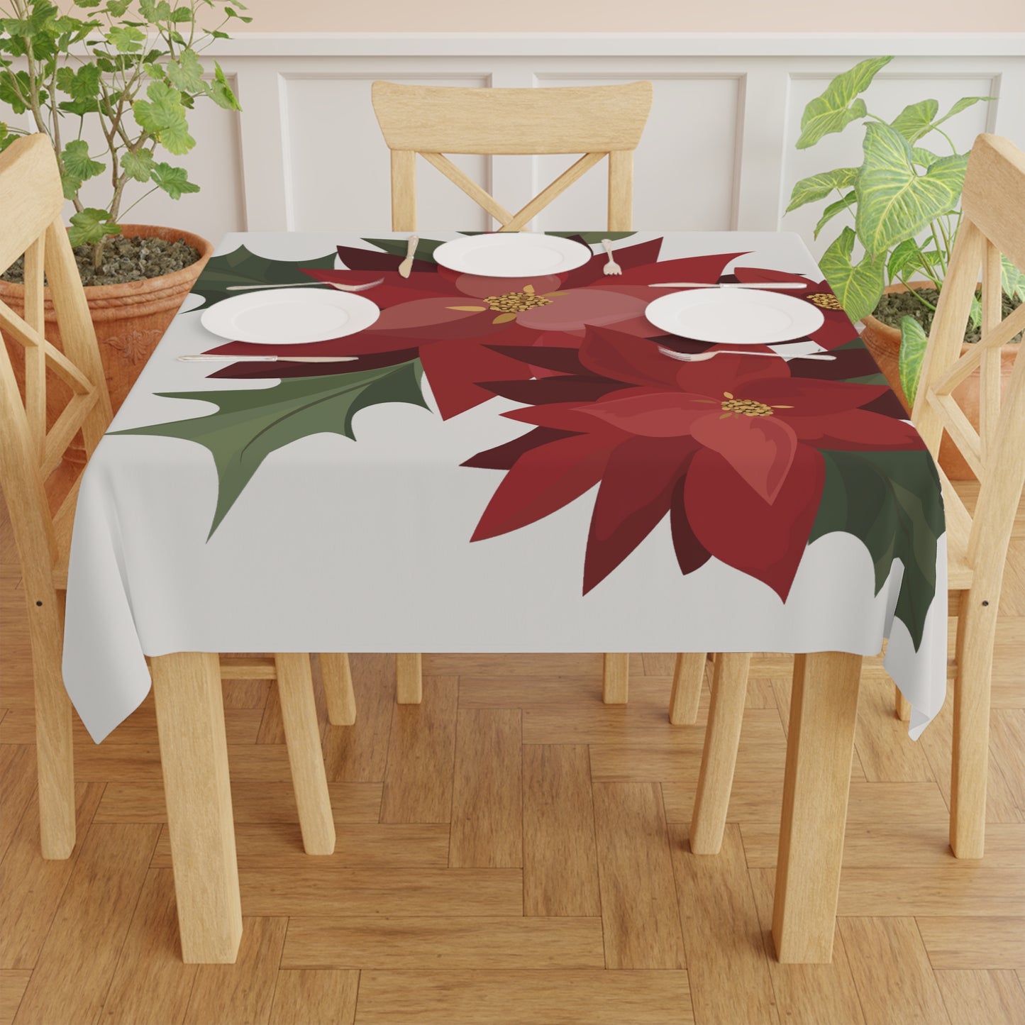 Puerto Rico 55 x 55 Tablecloth  | PASCUAS NAVIDAD | CHRISTMAS POINSETTIAS | Exclusive Puerto Rico Gifts | Boricua Pride