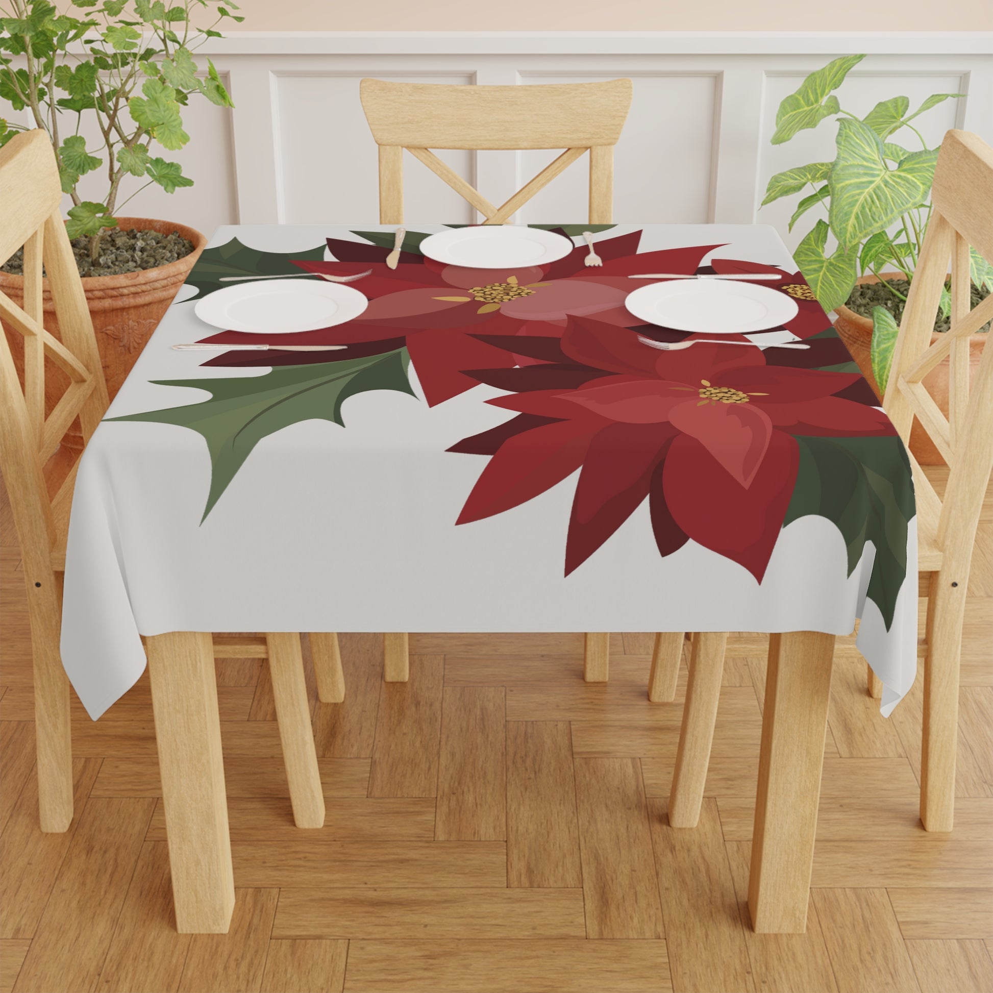 Puerto Rico 55 x 55 Tablecloth  | PASCUAS NAVIDAD | CHRISTMAS POINSETTIAS | Exclusive Puerto Rico Gifts | Boricua Pride