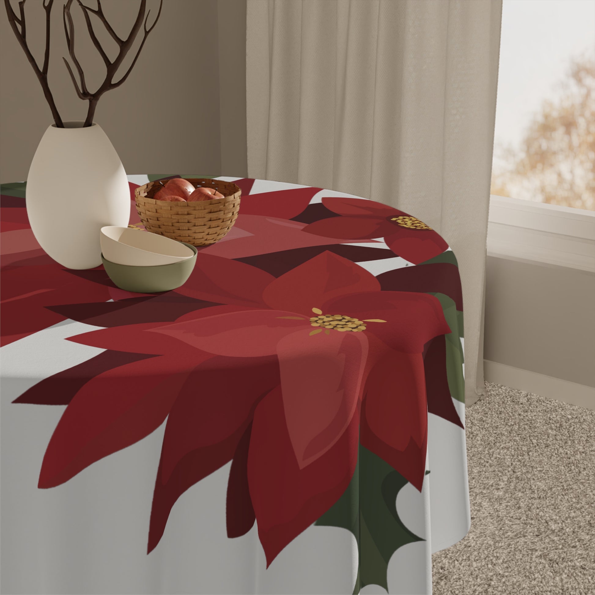 Puerto Rico 55 x 55 Tablecloth  | PASCUAS NAVIDAD | CHRISTMAS POINSETTIAS | Exclusive Puerto Rico Gifts | Boricua Pride